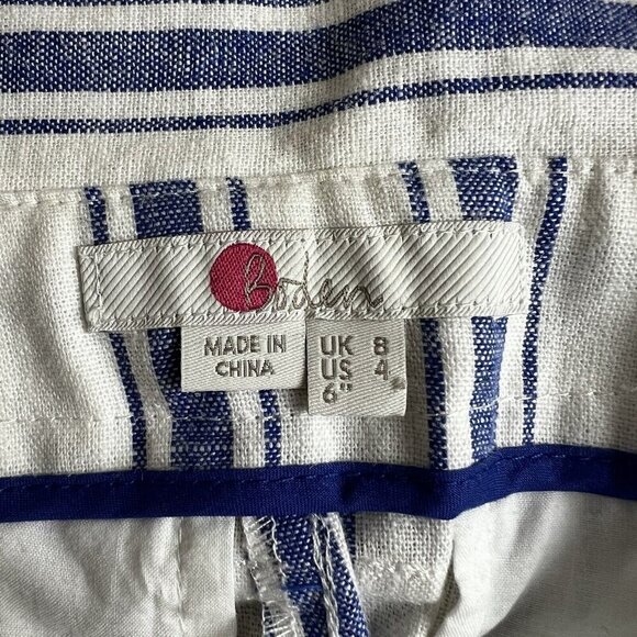BODEN St‎ Ives Striped 6" Shorts Linen Blend Paperbag Size 4 Nautical Belted - Picture 7 of 13